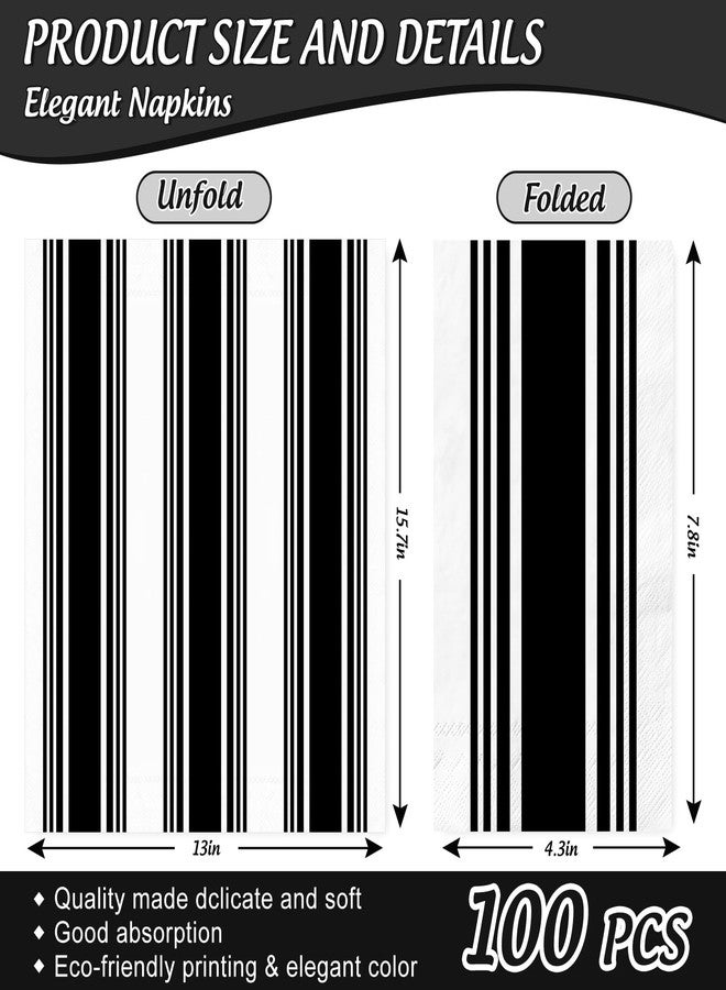 JarThenaAMCS مناديل جارثينا إيه إم سي إس المخططة، 100 قطعة، للاستخدام مرة واحدة، ورقية سوداء وبيضاء، مناسبة لحفلات العشاء وأعياد الميلاد. - Image 2